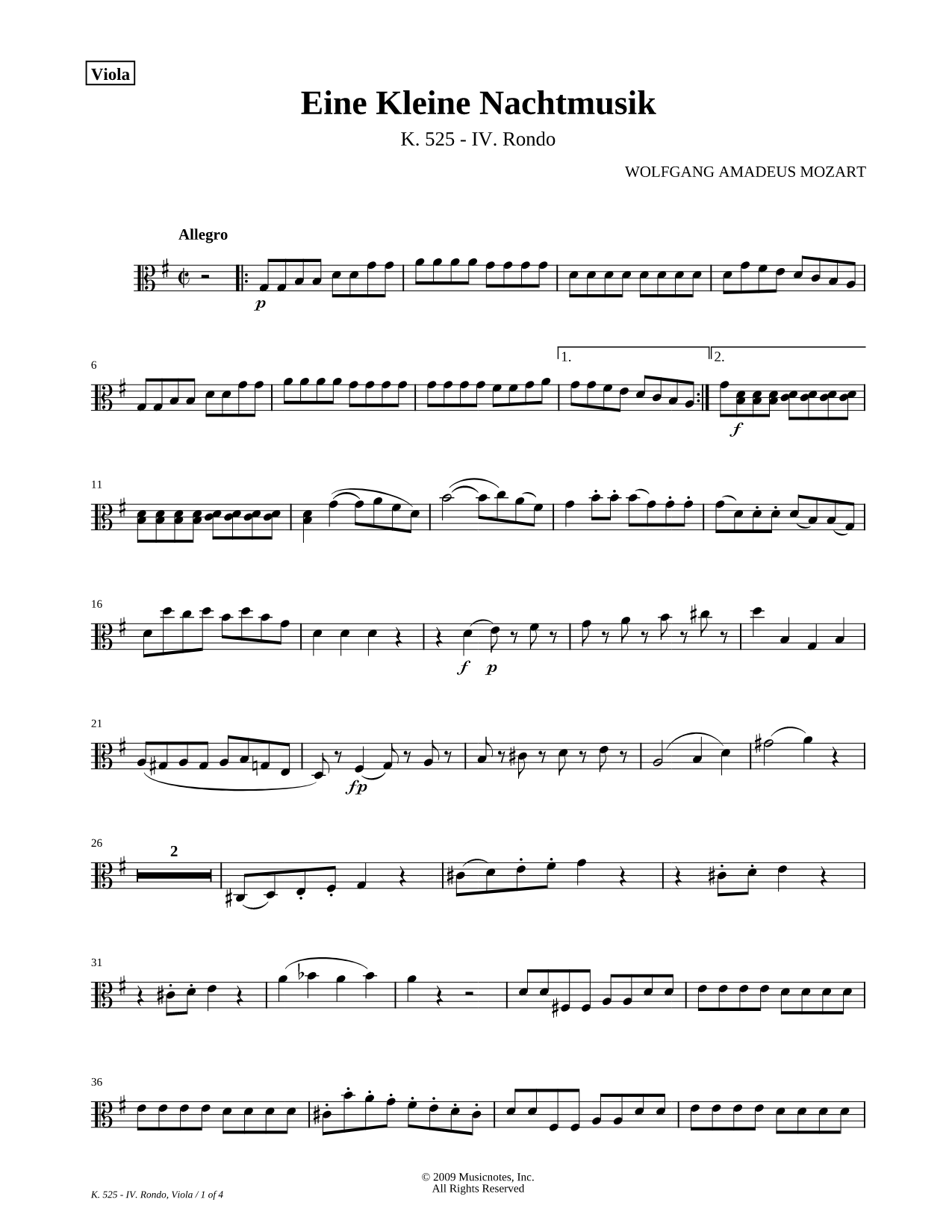 Eine Kleine Nachtmusik: IV. Rondo - Viola