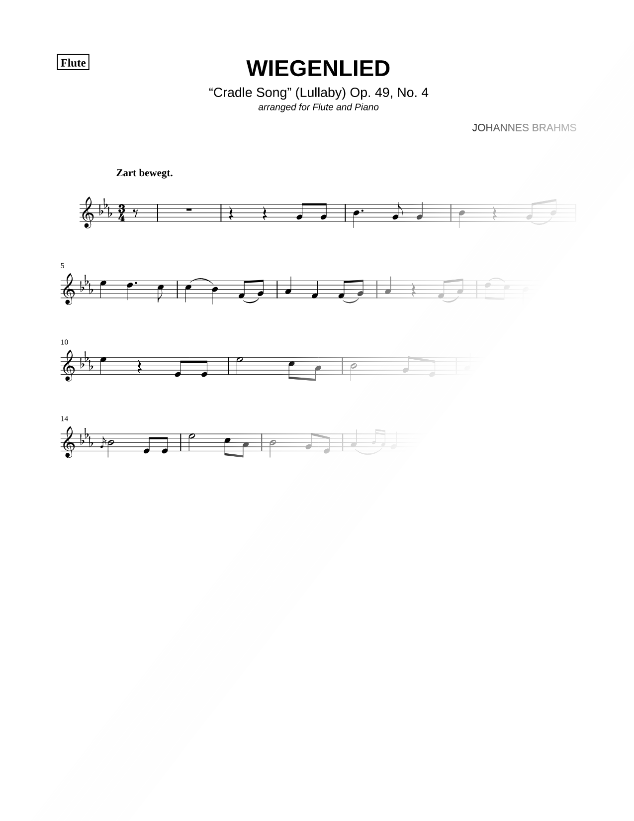 Lullaby (Wiegenlied) Op. 49, No. 4 - Flute Part