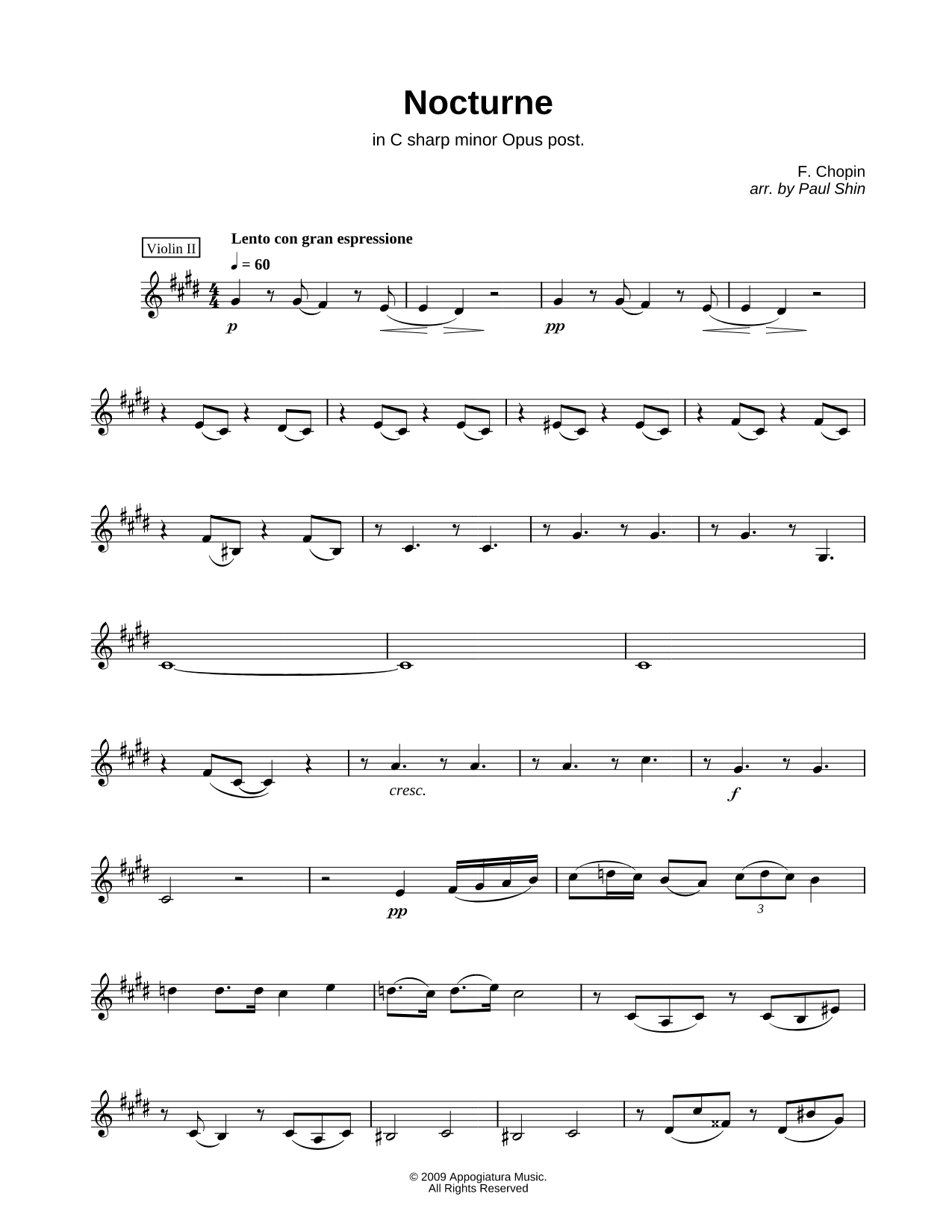 Nocturne in C# Minor, Opus post. for String Quartet - Violin 2