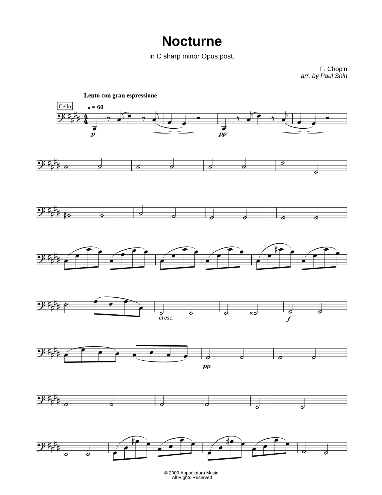 Nocturne in C# Minor, Opus post. for String Quartet - Cello