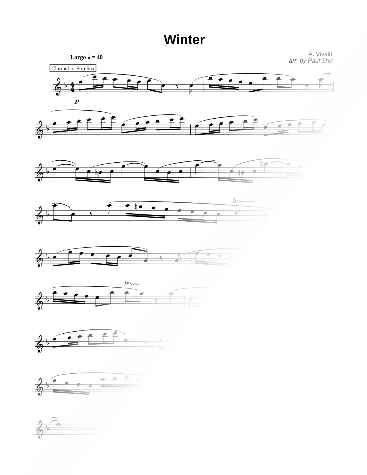 Winter from the Four Seasons (Largo)- Clarinet or Bb Instrument