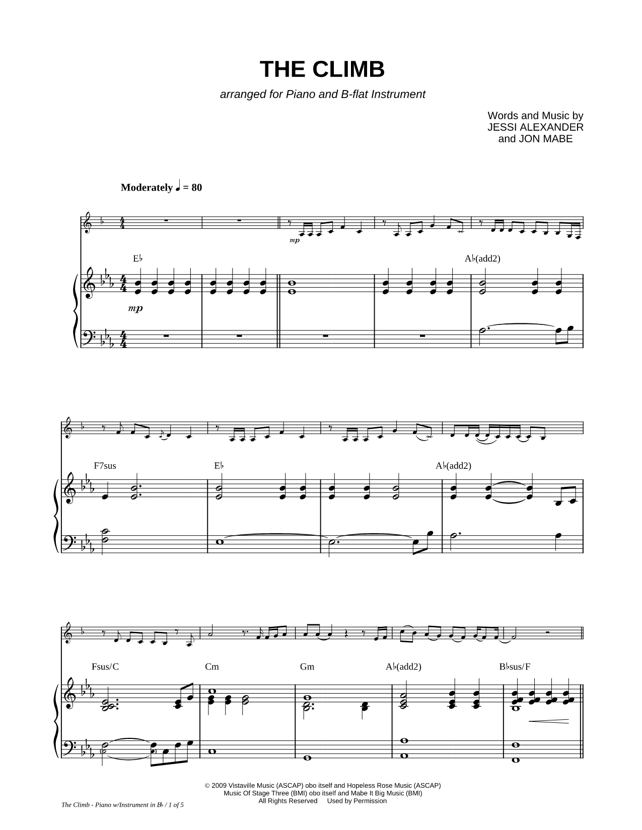 The Climb - Piano Accompaniment (Bb Instrument)