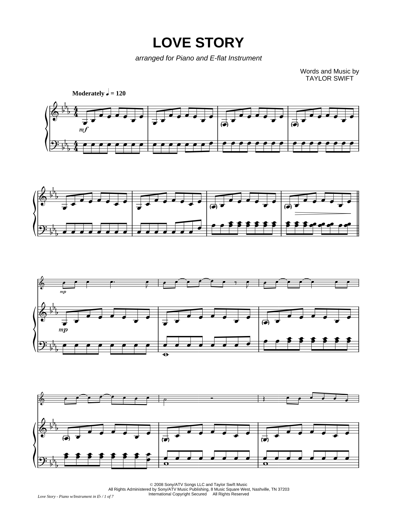 Love Story - Piano Accompaniment (Eb Instrument)