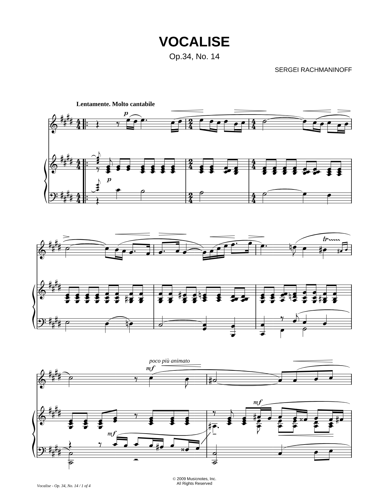 Vocalise, Op. 34, No. 14 - Flute & Piano