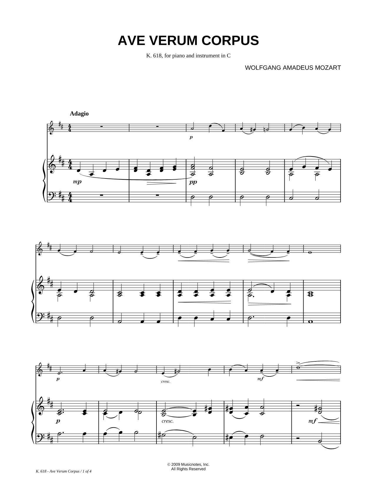 Ave verum corpus, K. 618 - Piano Accompaniment (C Instrument)