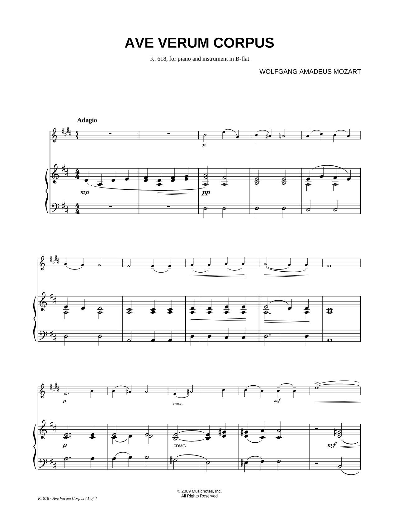 Ave verum corpus, K. 618 - Piano Accompaniment (Bb Instrument)
