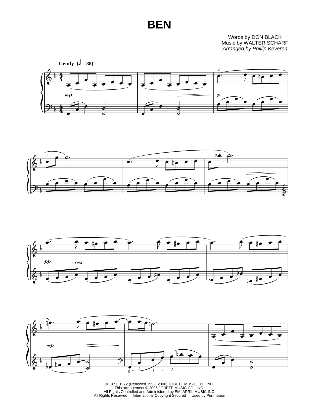 Ben Sheet Music — Piano Solo