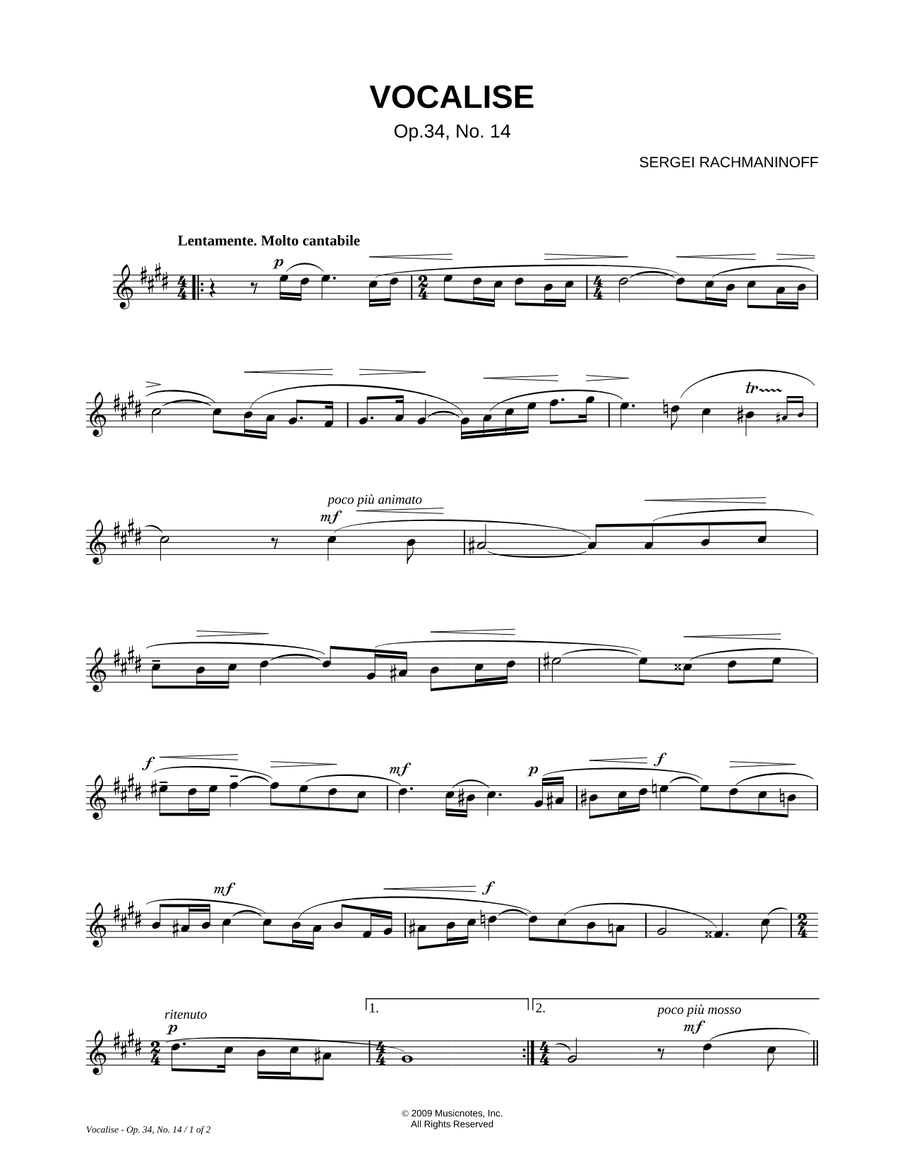 Vocalise, Op. 34, No. 14 - Solo Part