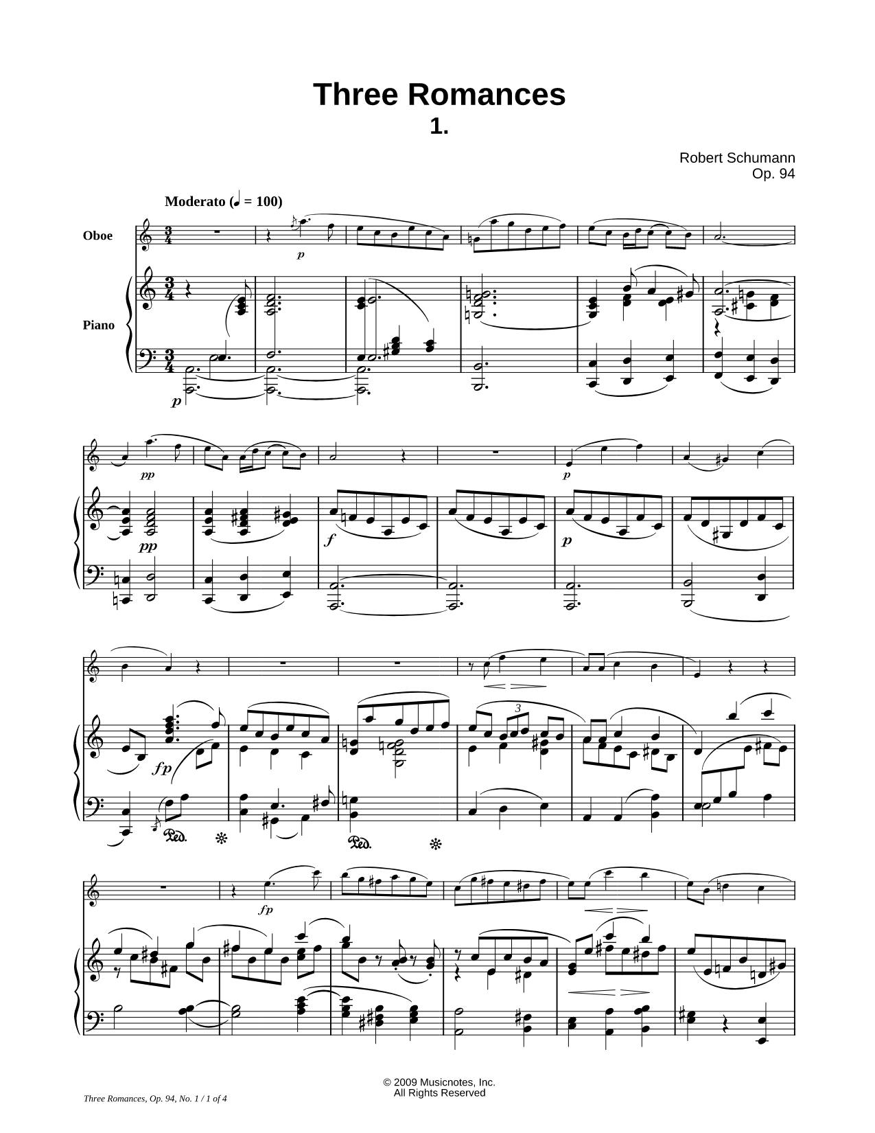Three Romances, Op. 94, No. 1 - Piano Accompaniment (Oboe)