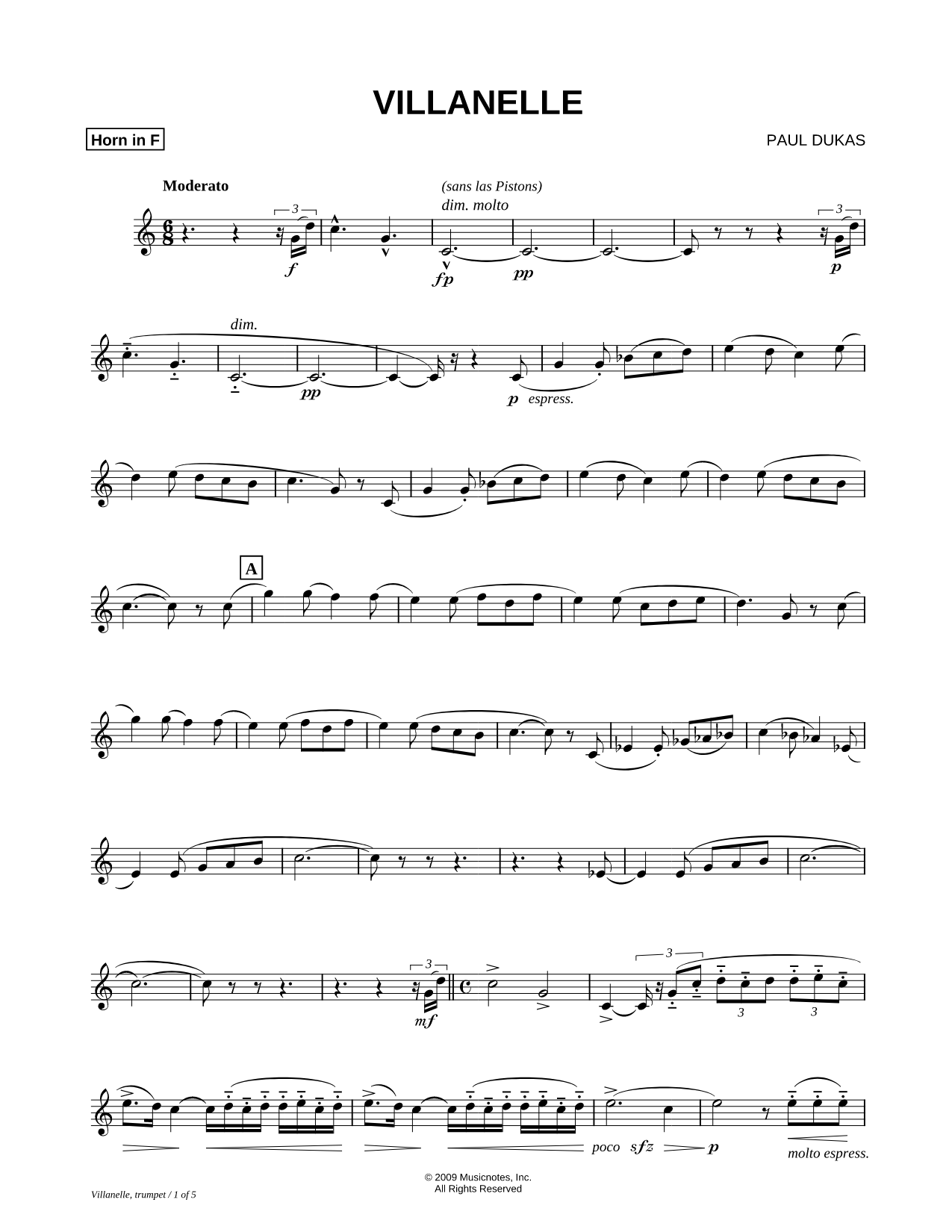 Villanelle for Piano and Horn in F - Solo Part
