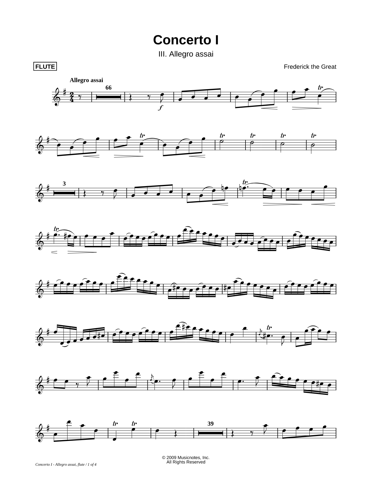 Concerto for Flute No. I in G: III. Allegro Assai - Flute Part