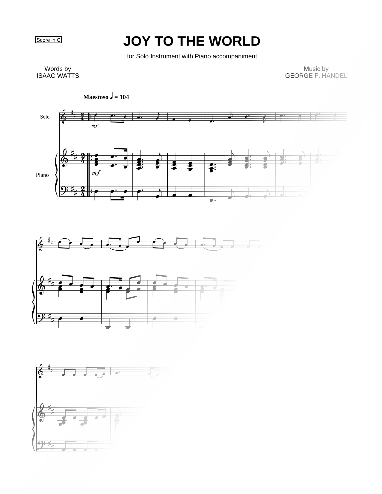 Joy to the World - Piano Accompaniment