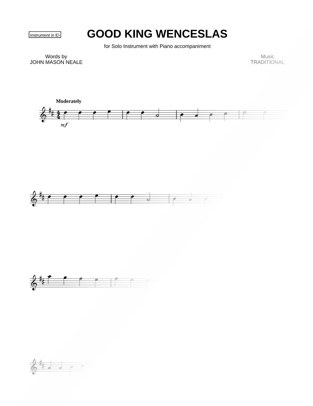 Good King Wenceslas - Eb Instrument