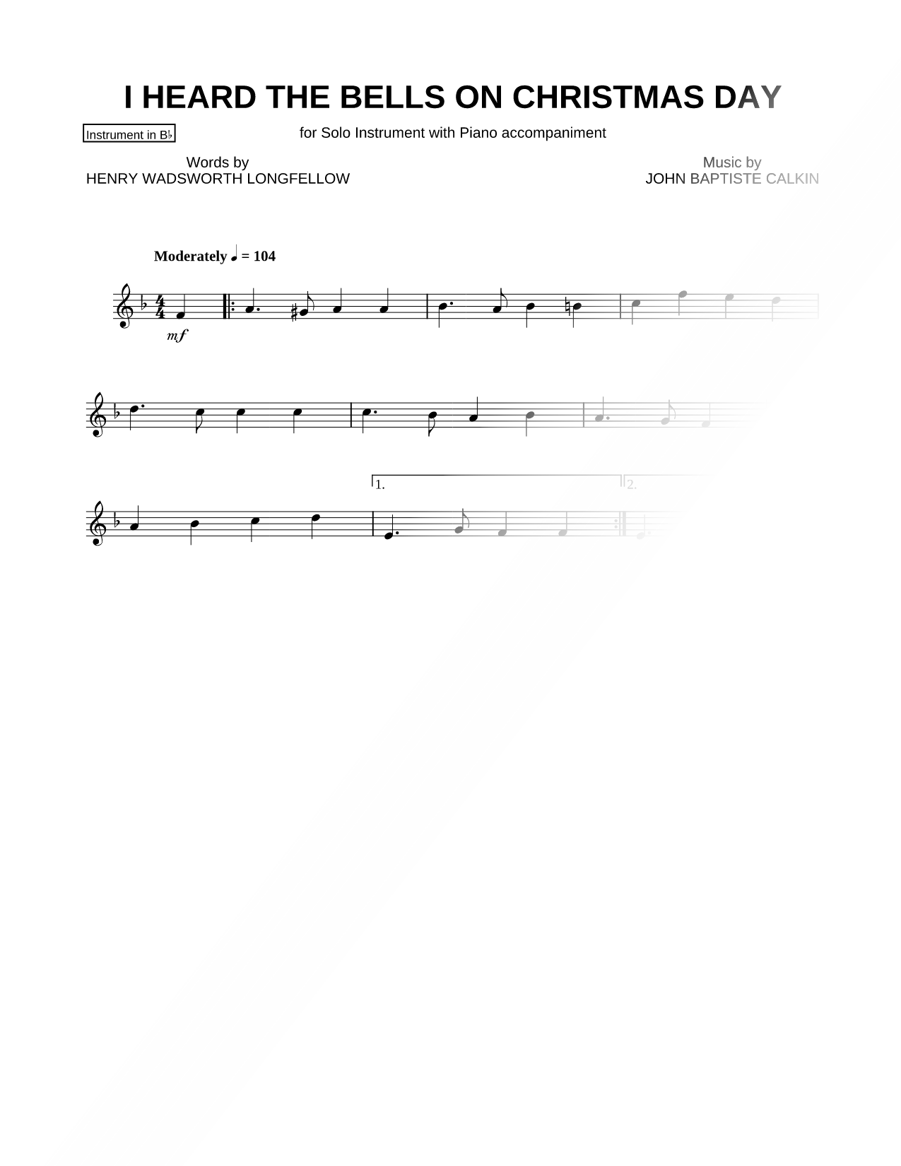 I Heard the Bells on Christmas Day - Bb Instrument