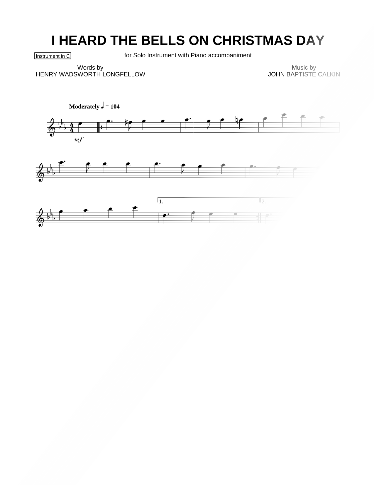 I Heard the Bells on Christmas Day - C Instrument