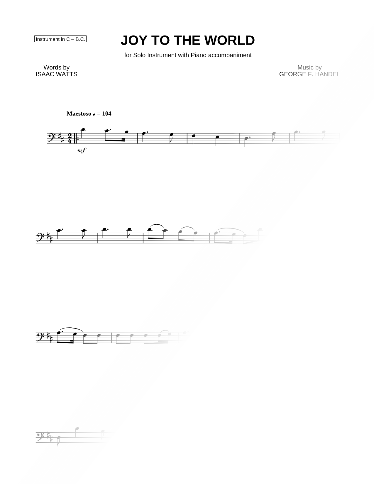 Joy to the World - Bass Clef Instrument