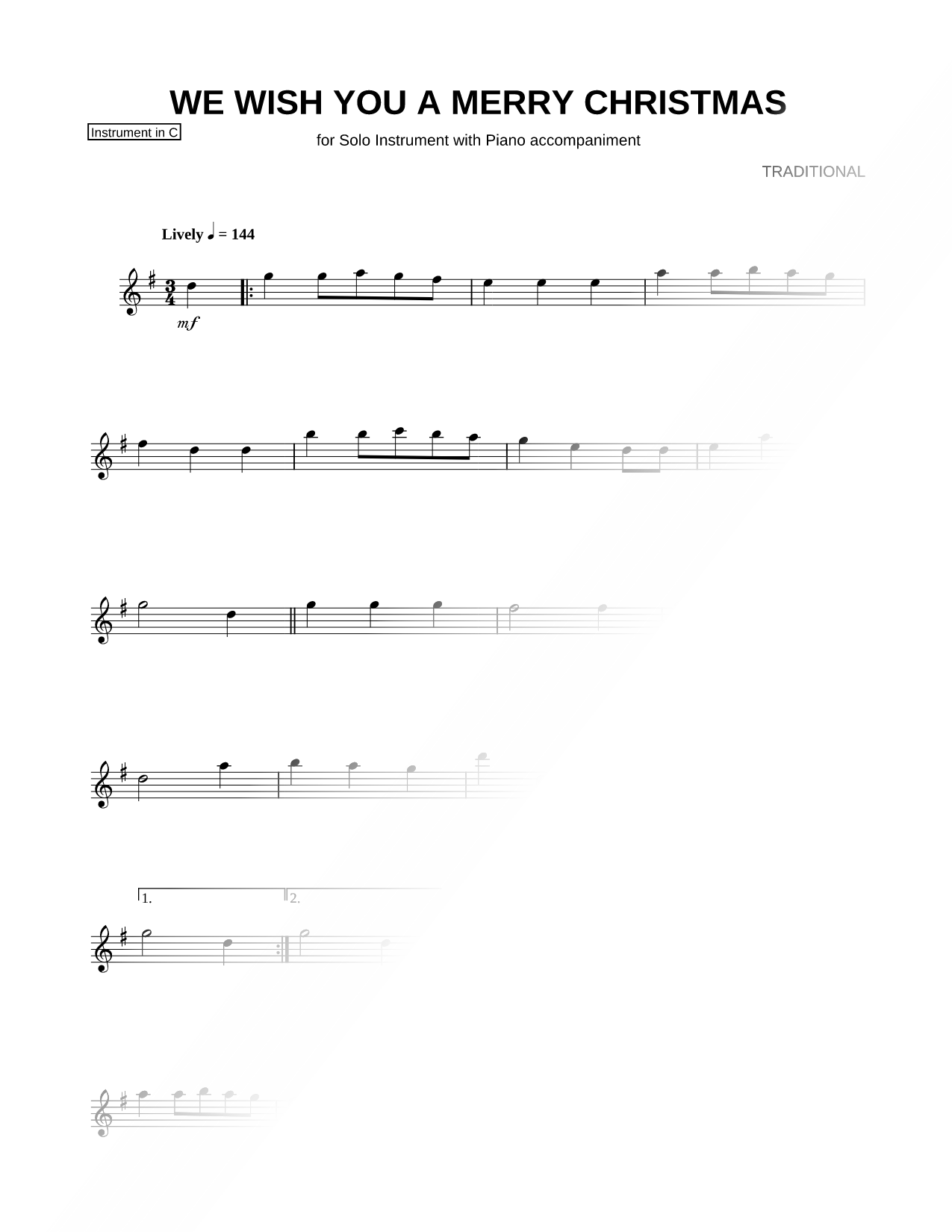 We Wish You a Merry Christmas - C Instrument