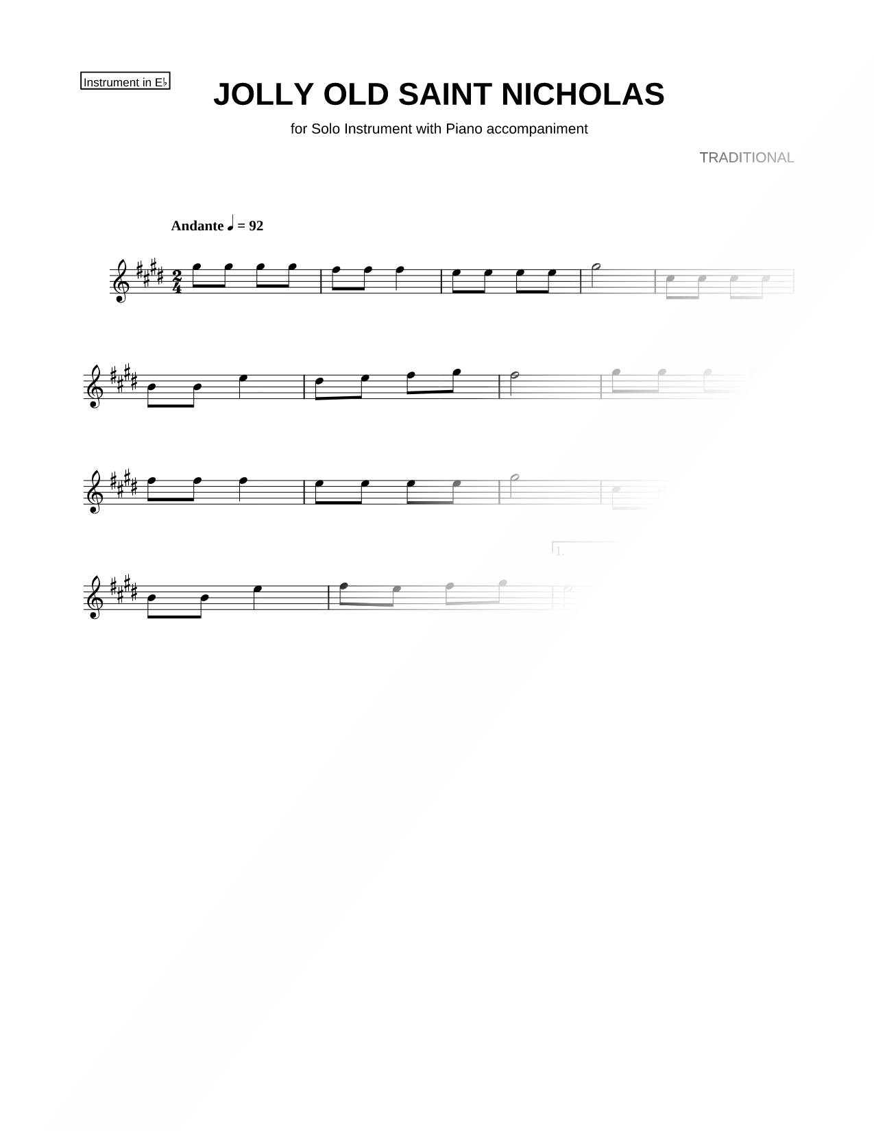 Jolly Old Saint Nicholas - Eb Instrument