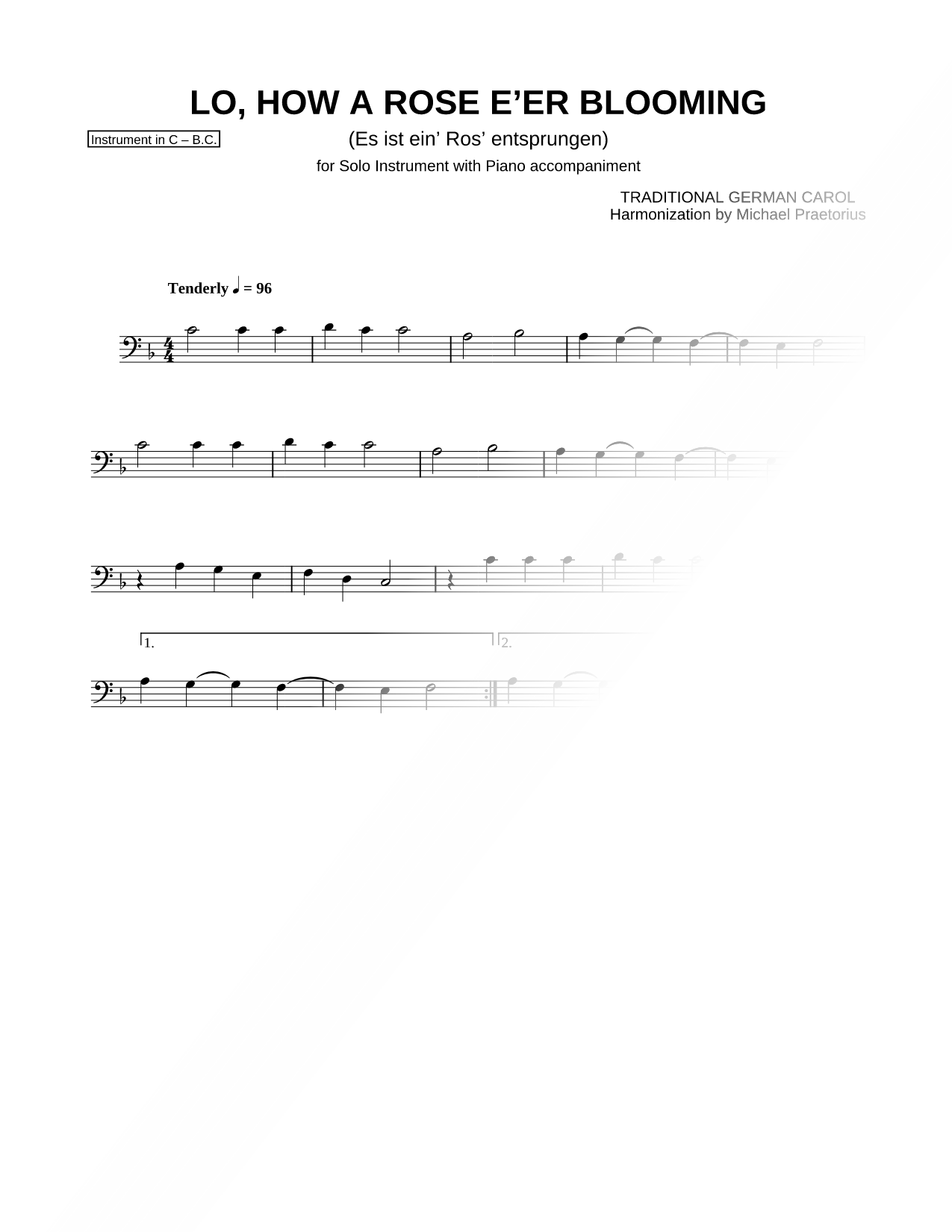 Lo, How a Rose E'er Blooming - Bass Clef Instrument