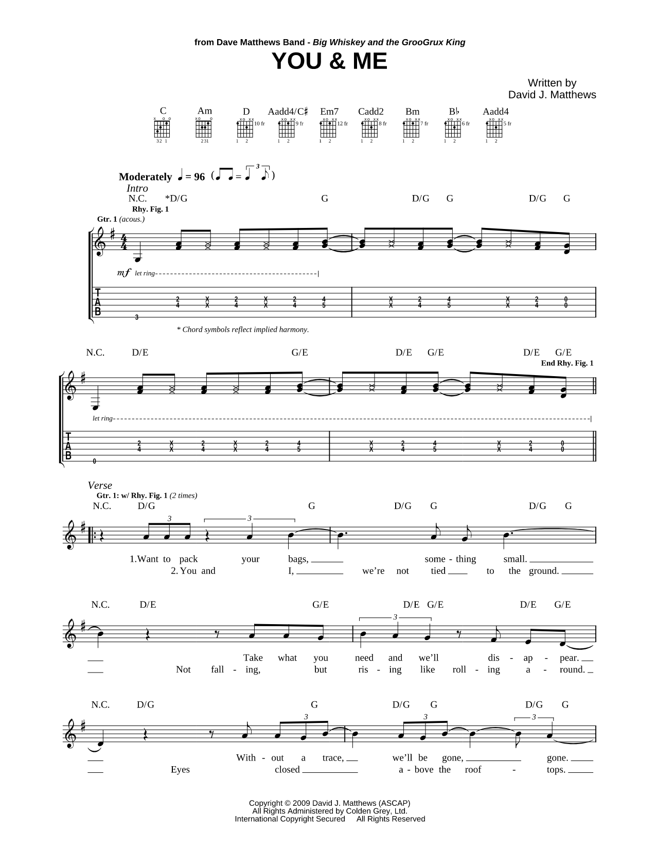 You &amp; Me Sheet Music — Guitar TAB Transcription