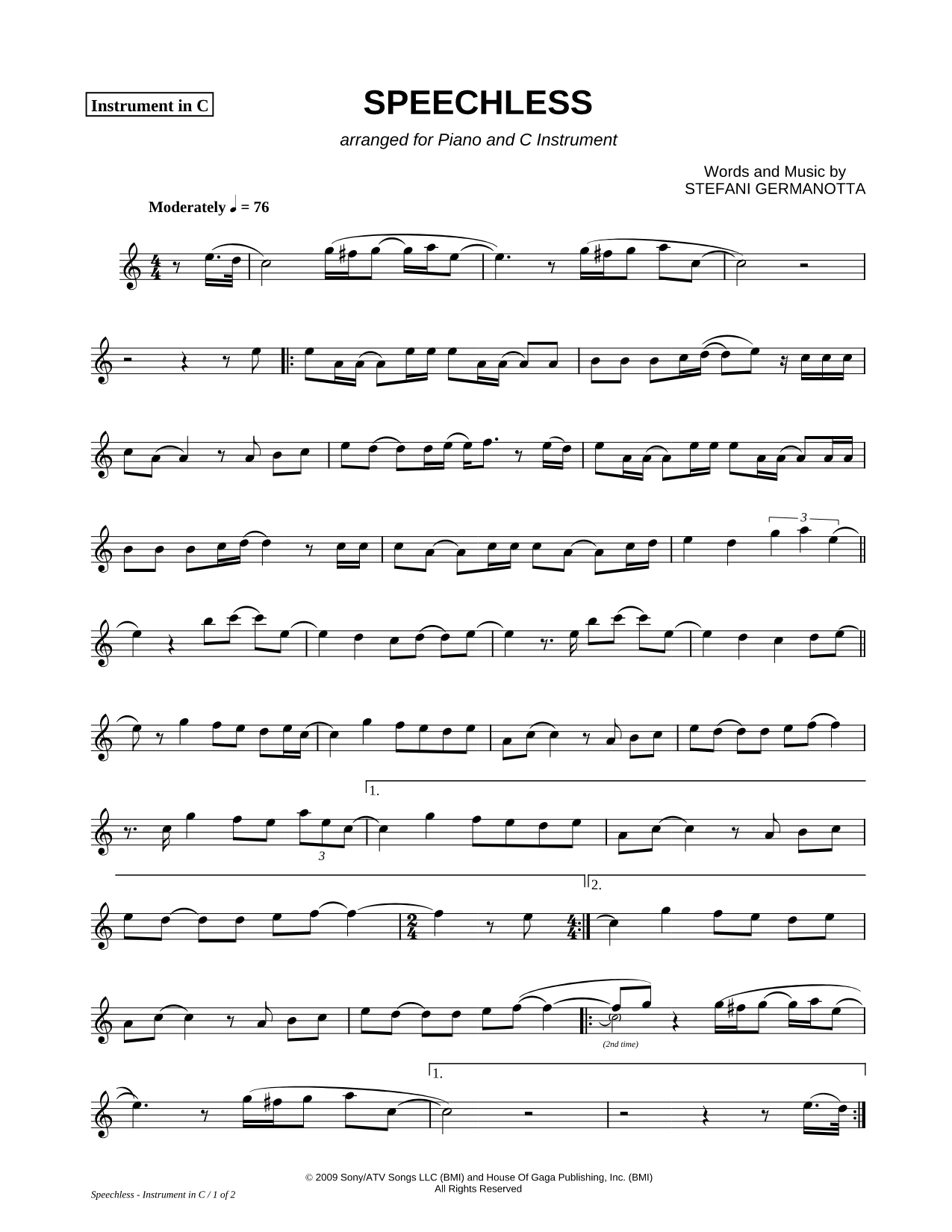 Speechless - C Instrument