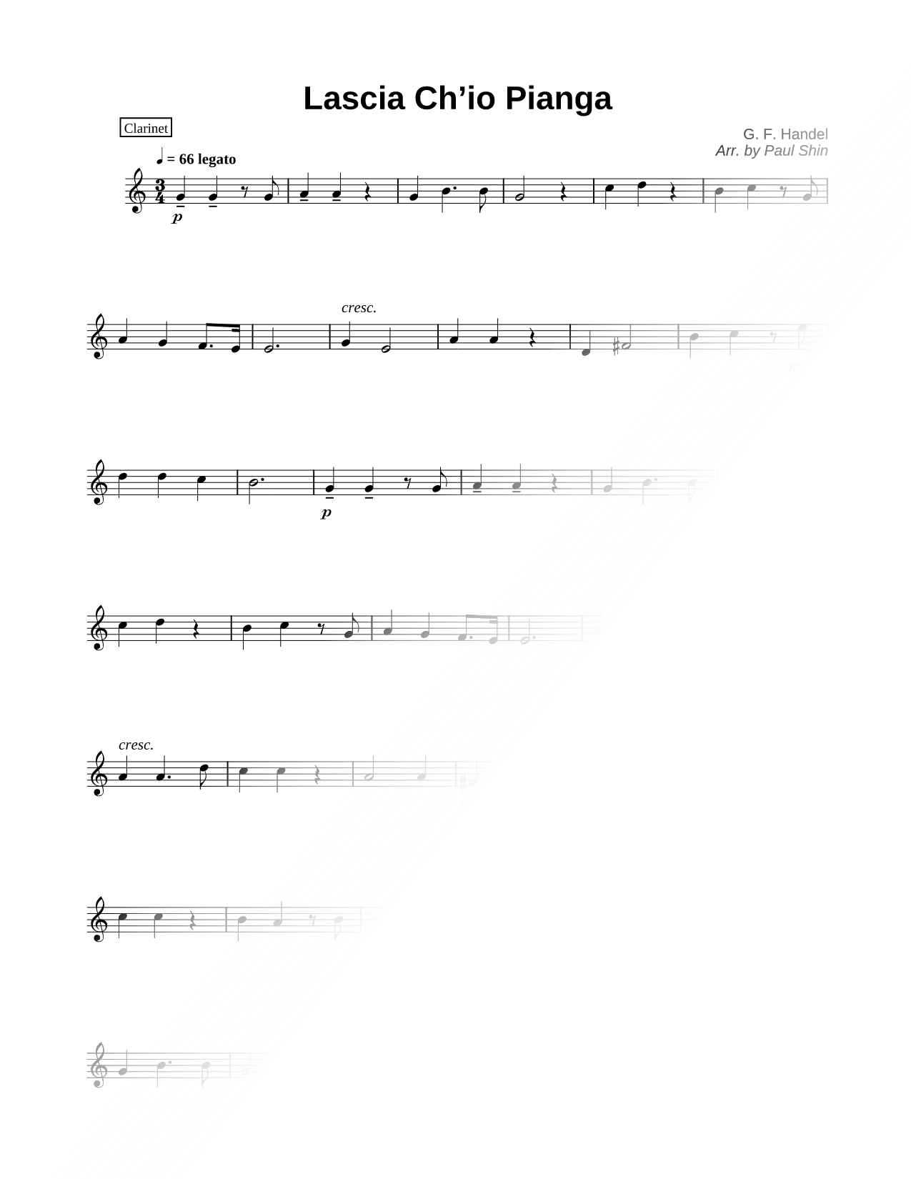 Lascia Ch'io Pianga - Clarinet