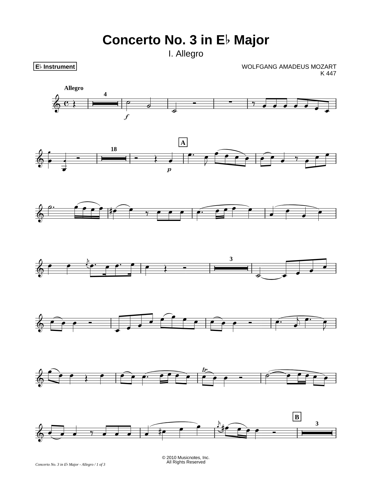 Horn Concerto No. 3 in Eb Major: I. Allegro - Eb Instrument (Solo Part)