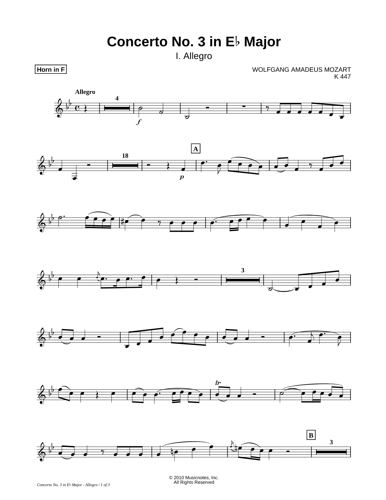 Horn Concerto No. 3 in Eb Major: I. Allegro - Horn part