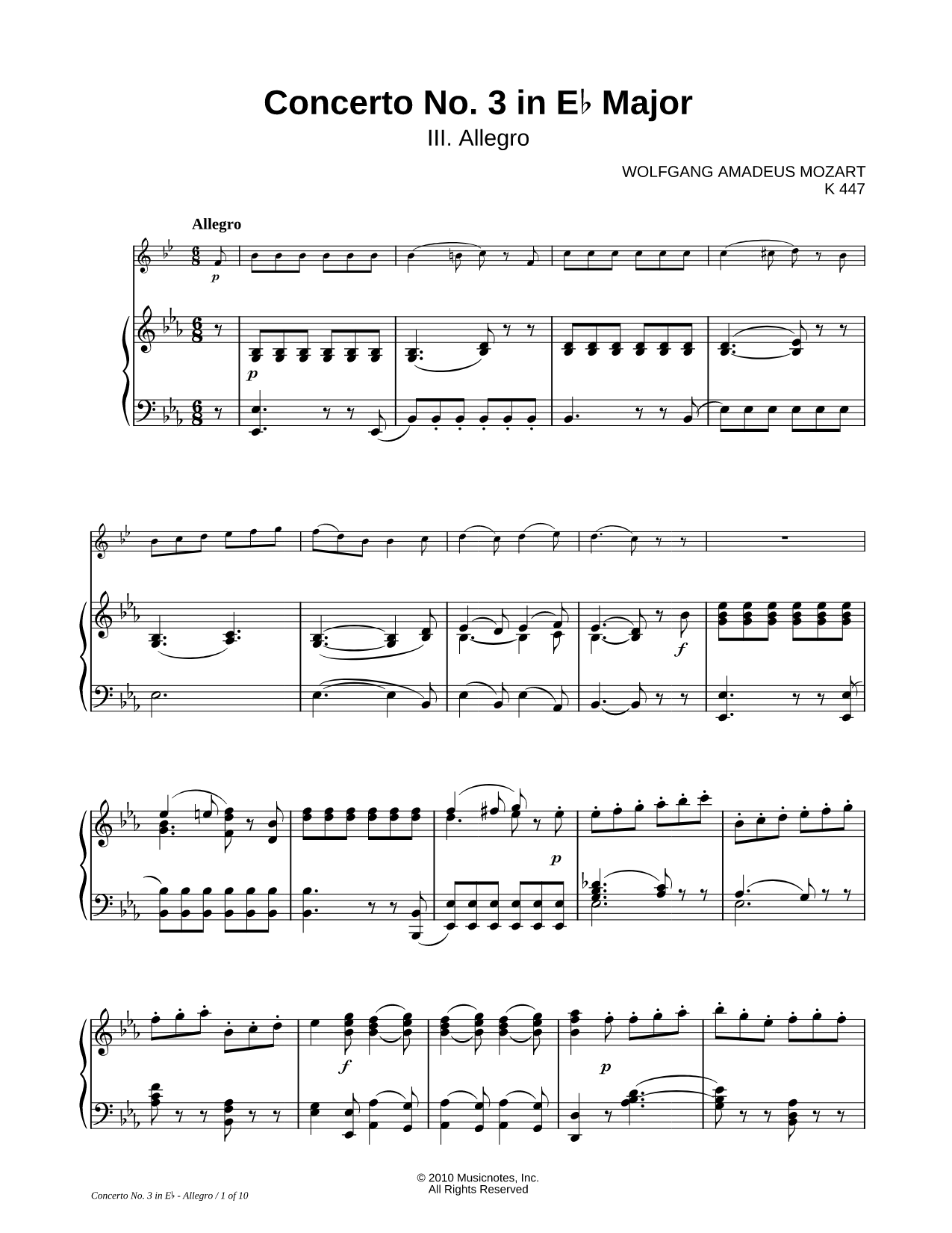 Horn Concerto No. 3 In Eb Major: III. Allegro - Piano Accompaniment (French Horn)