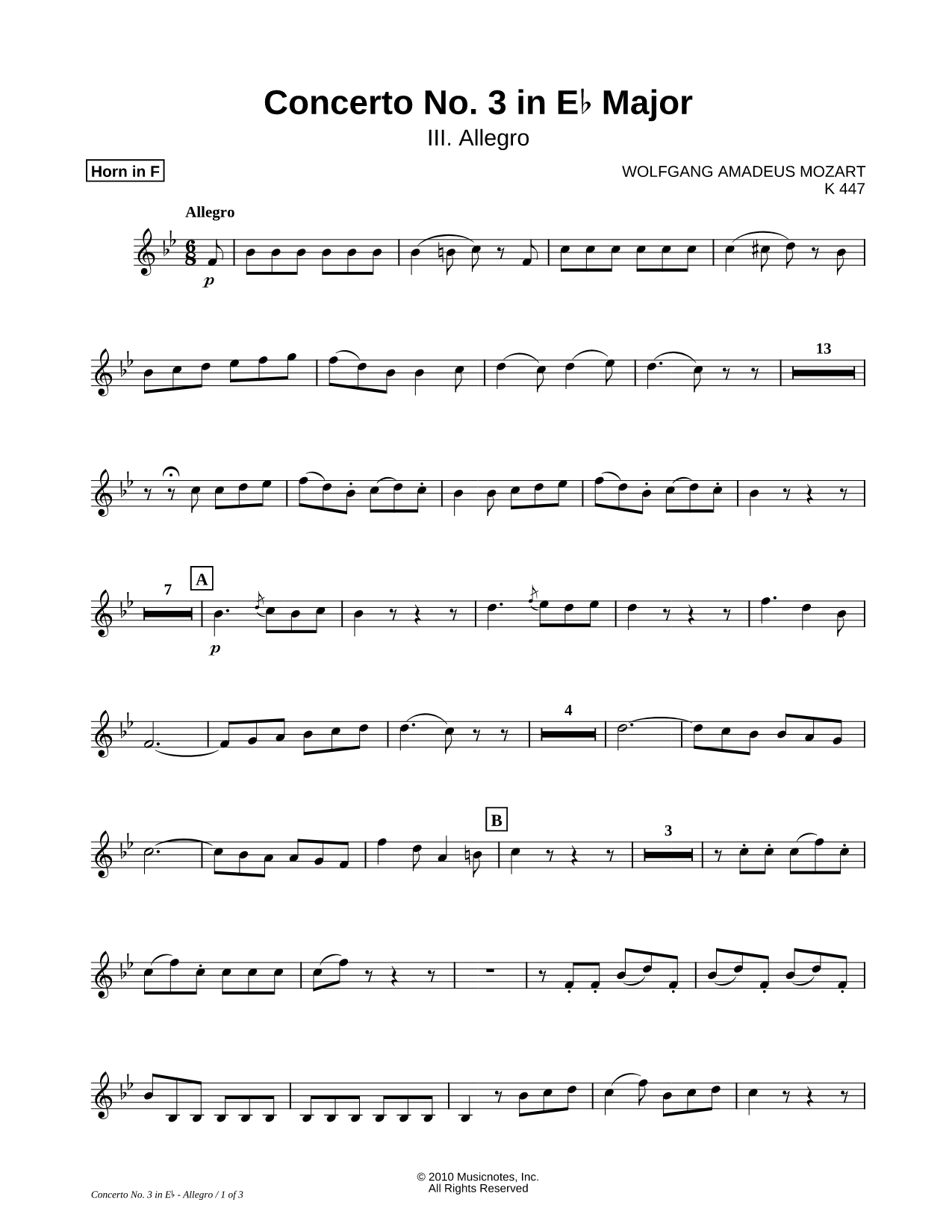 Horn Concerto No. 3 In Eb Major: III. Allegro - French Horn