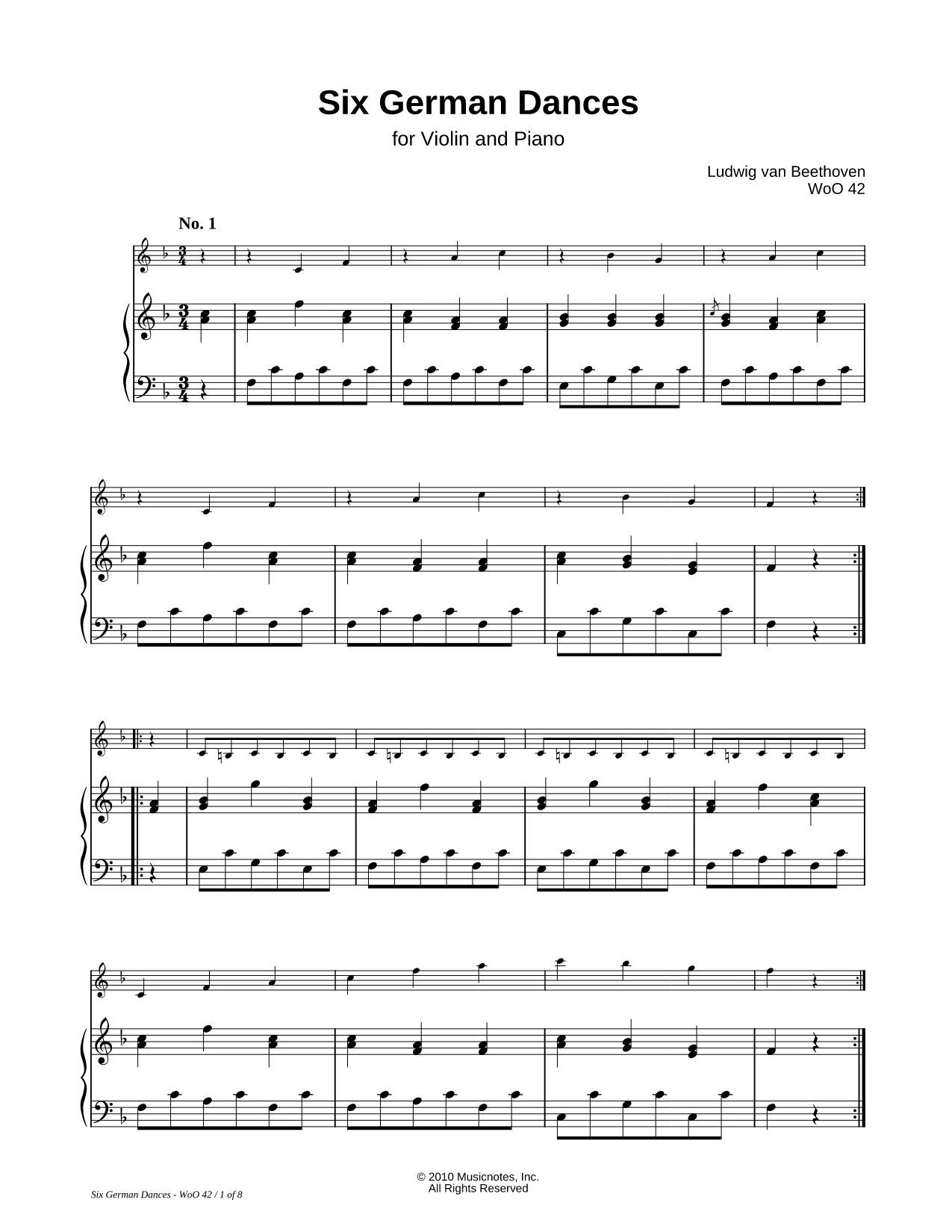 Six German Dances - Piano Accompaniment (Violin)