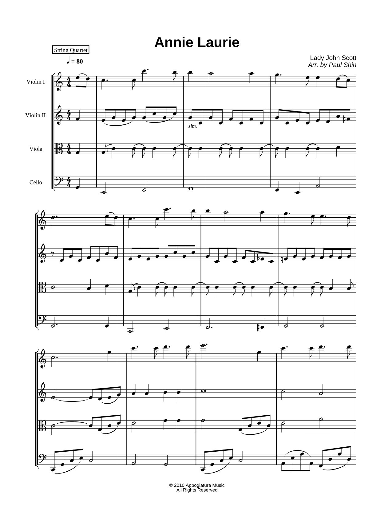 Annie Laurie - String Quartet Score