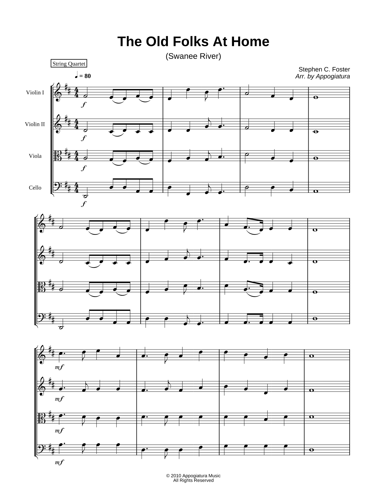 Old Folks At Home - Score (String Quartet)