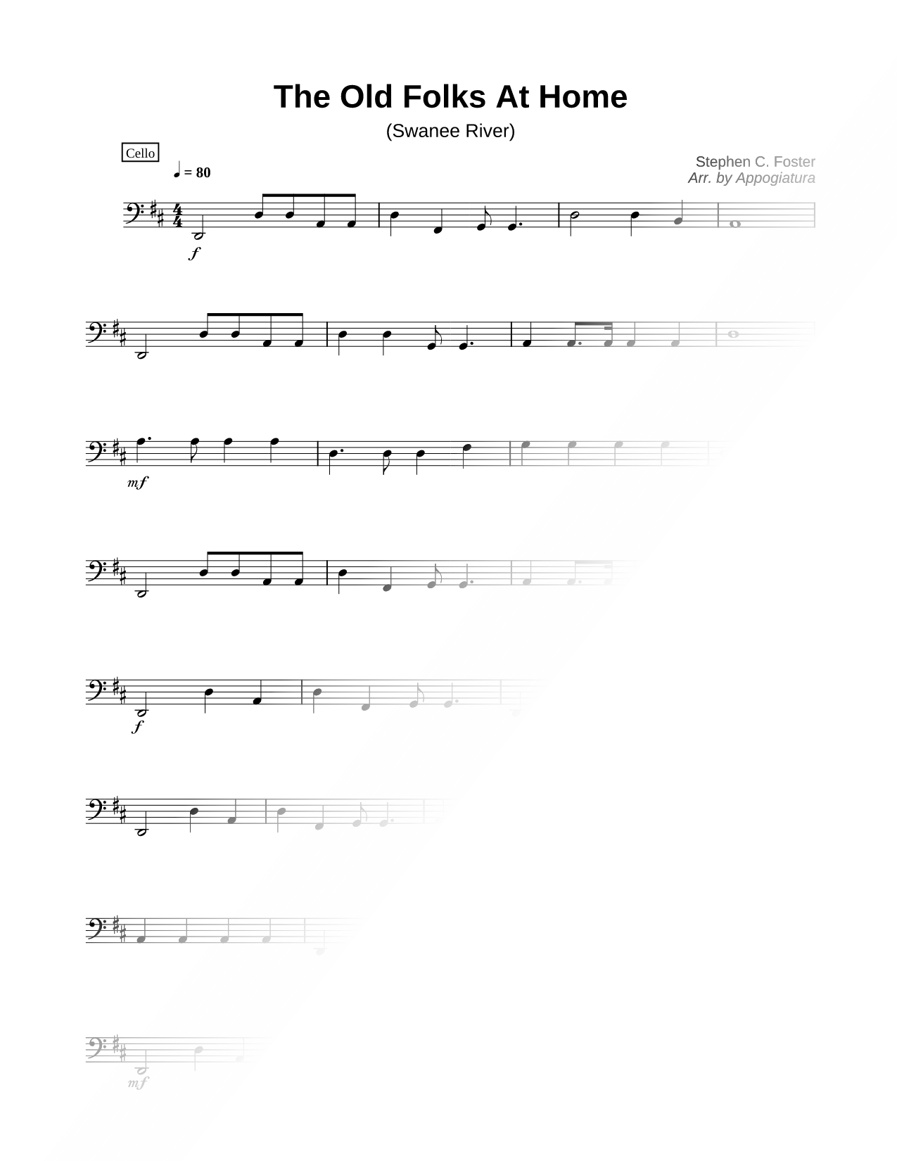 Old Folks At Home - Cello