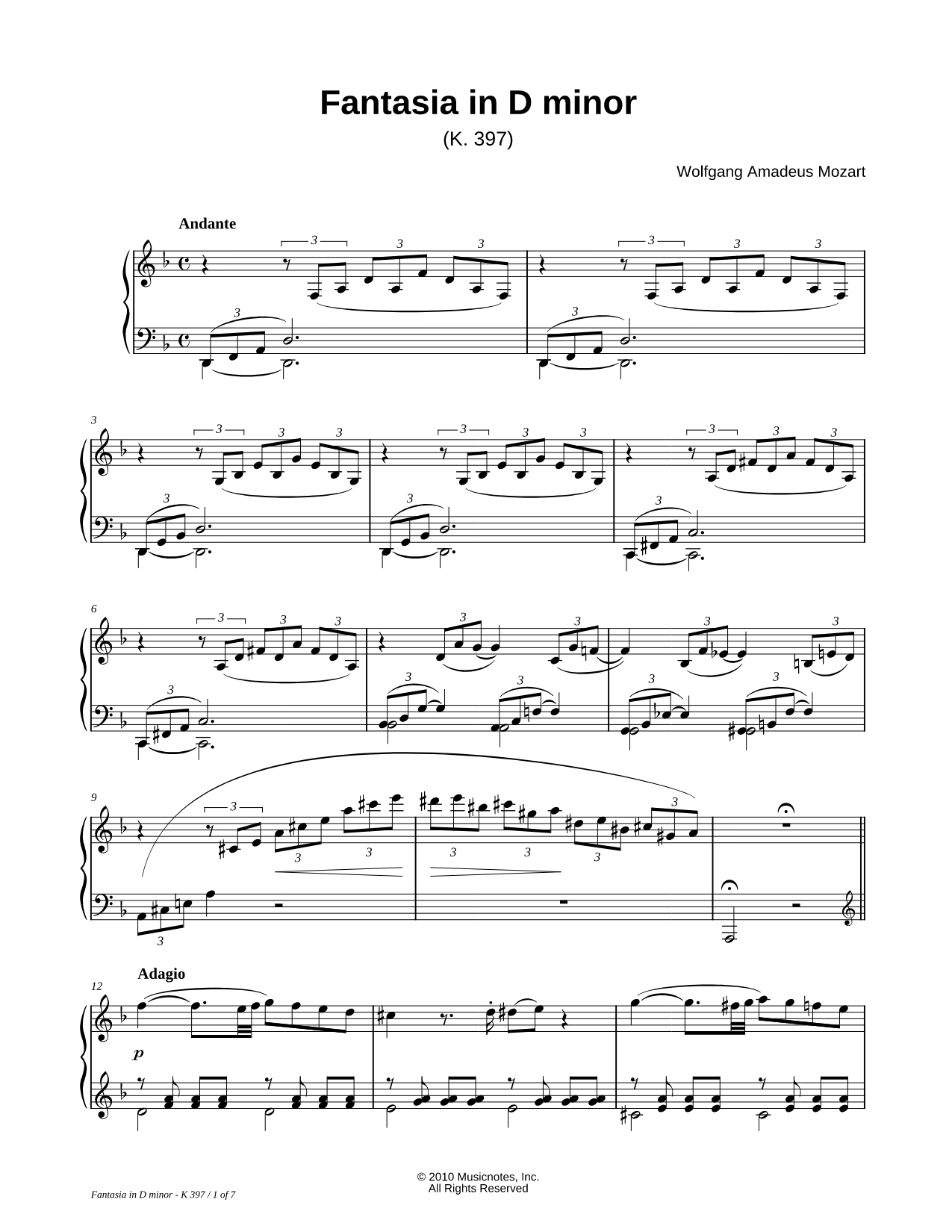 Fantasia in D Minor, K. 397