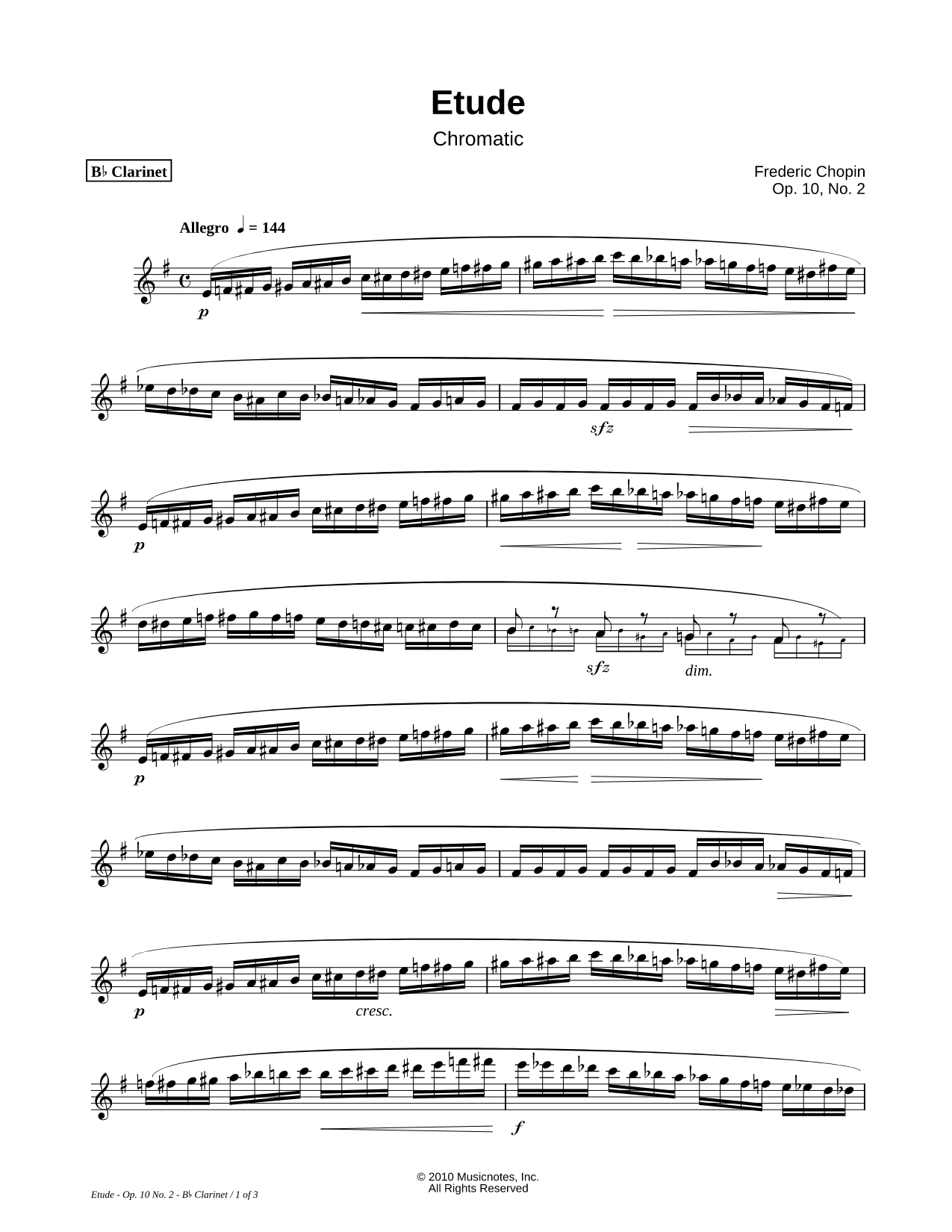 Etude Op. 10, No. 2 - Clarinet part