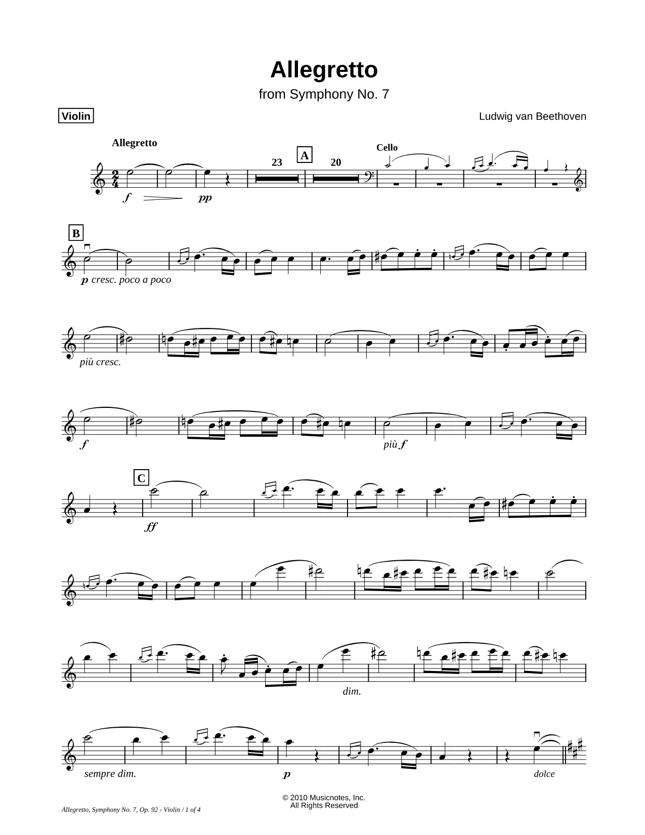 Allegretto from Symphony No. 7 - Violin (Part 1)