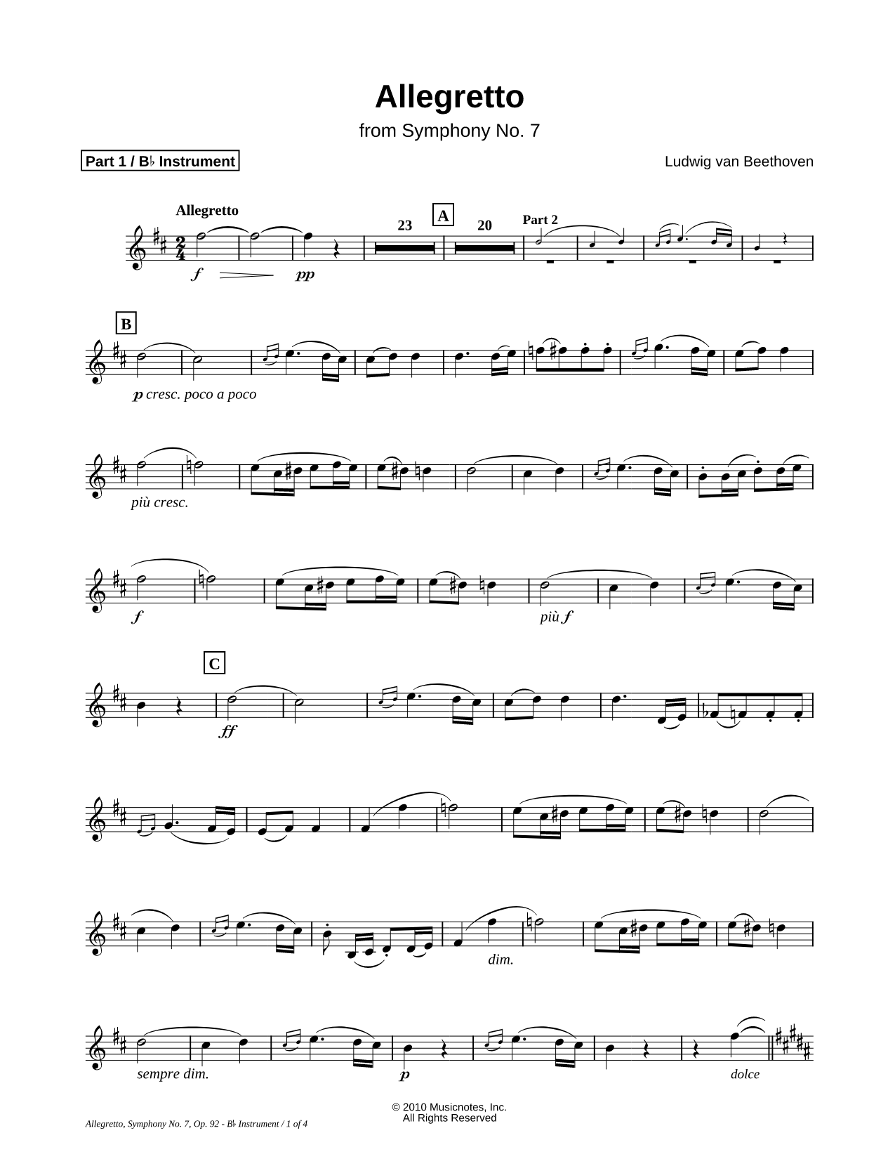 Allegretto from Symphony No. 7 - Bb Instrument (Part 1)