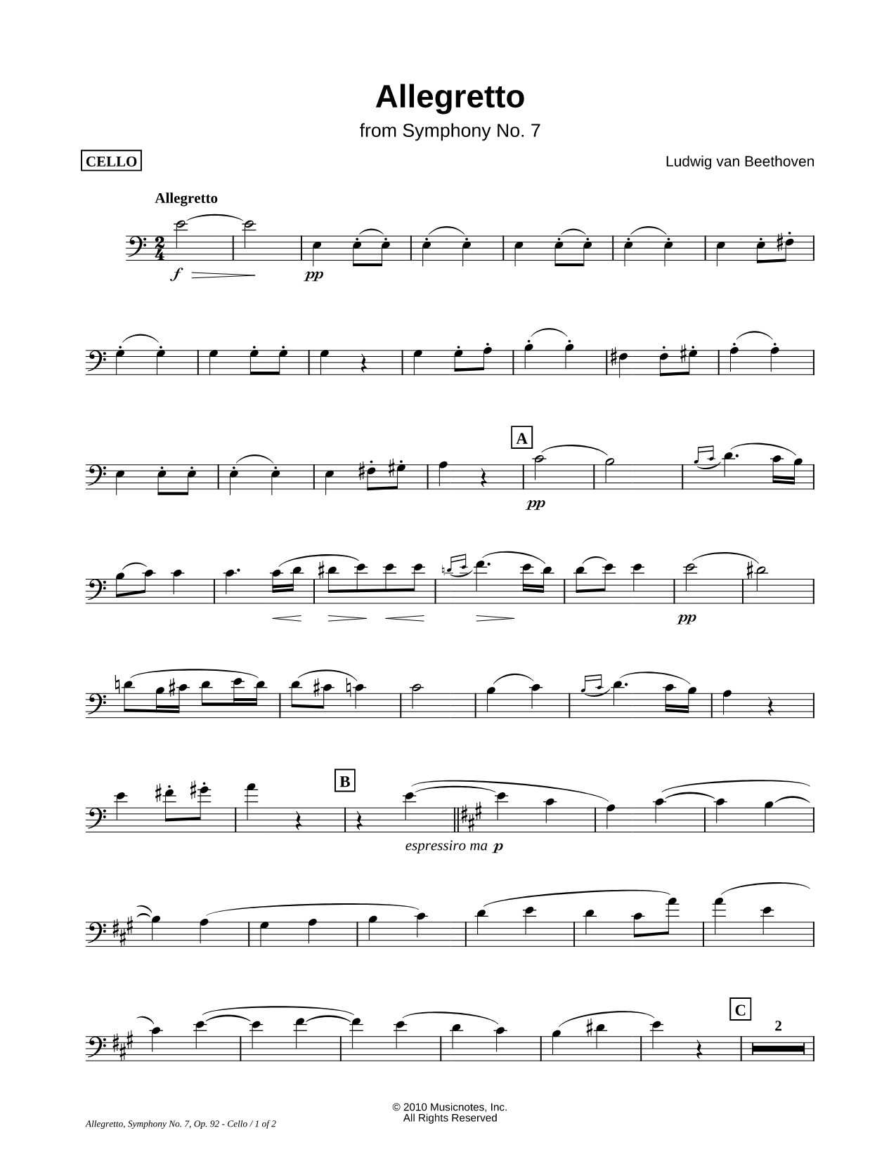 Allegretto from Symphony No. 7 - Cello Solo