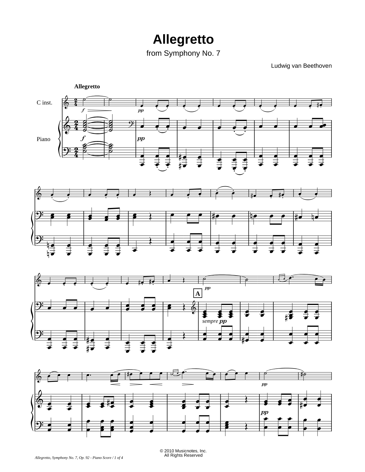 Allegretto from Symphony No. 7 - Piano Accompaniment (C Instrument)