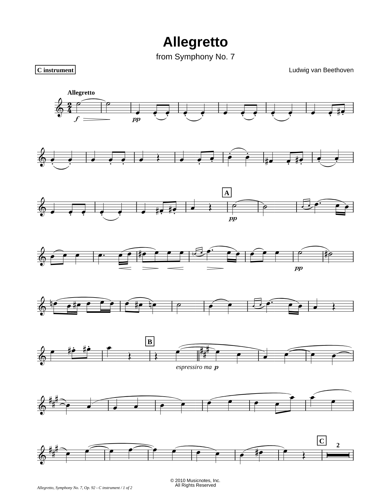 Allegretto from Symphony No. 7 - C Instrument Solo