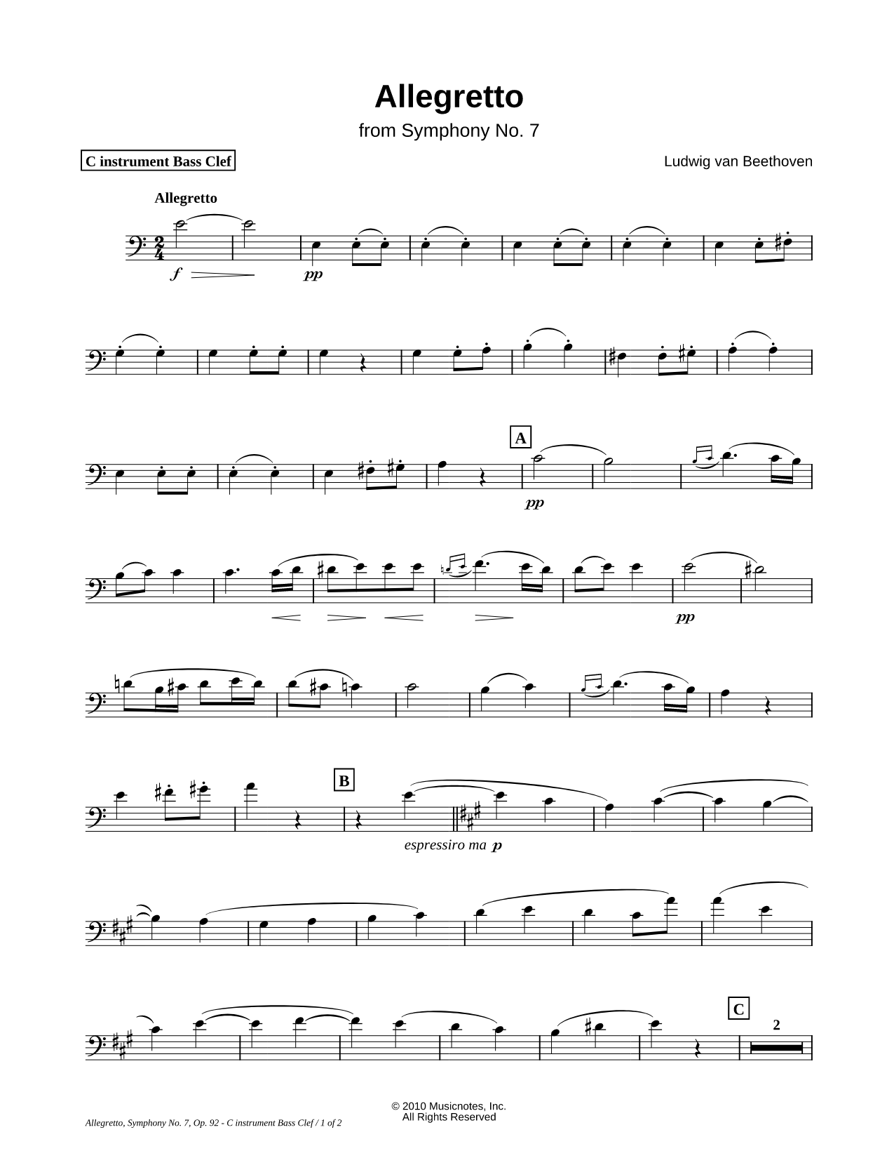 Allegretto from Symphony No. 7 - Bass Clef Instrument Solo