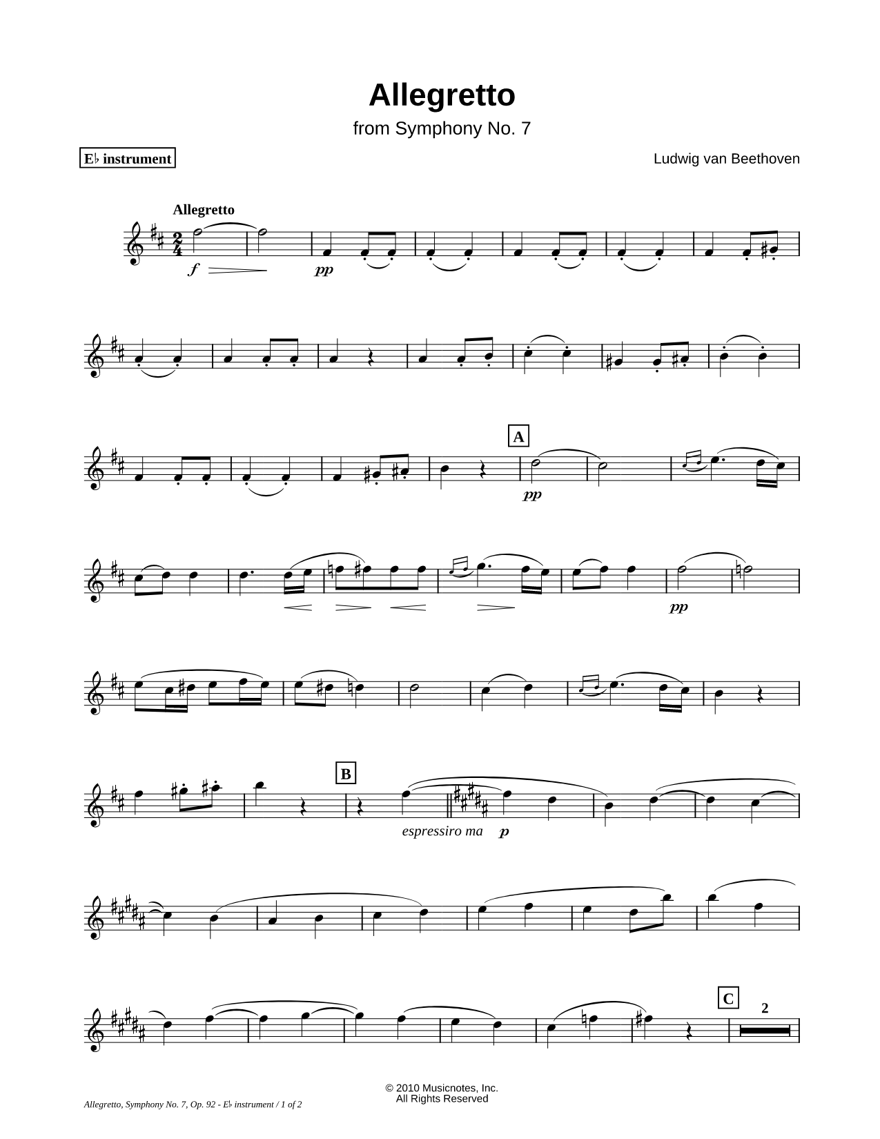 Allegretto from Symphony No. 7 - Eb Instrument Solo