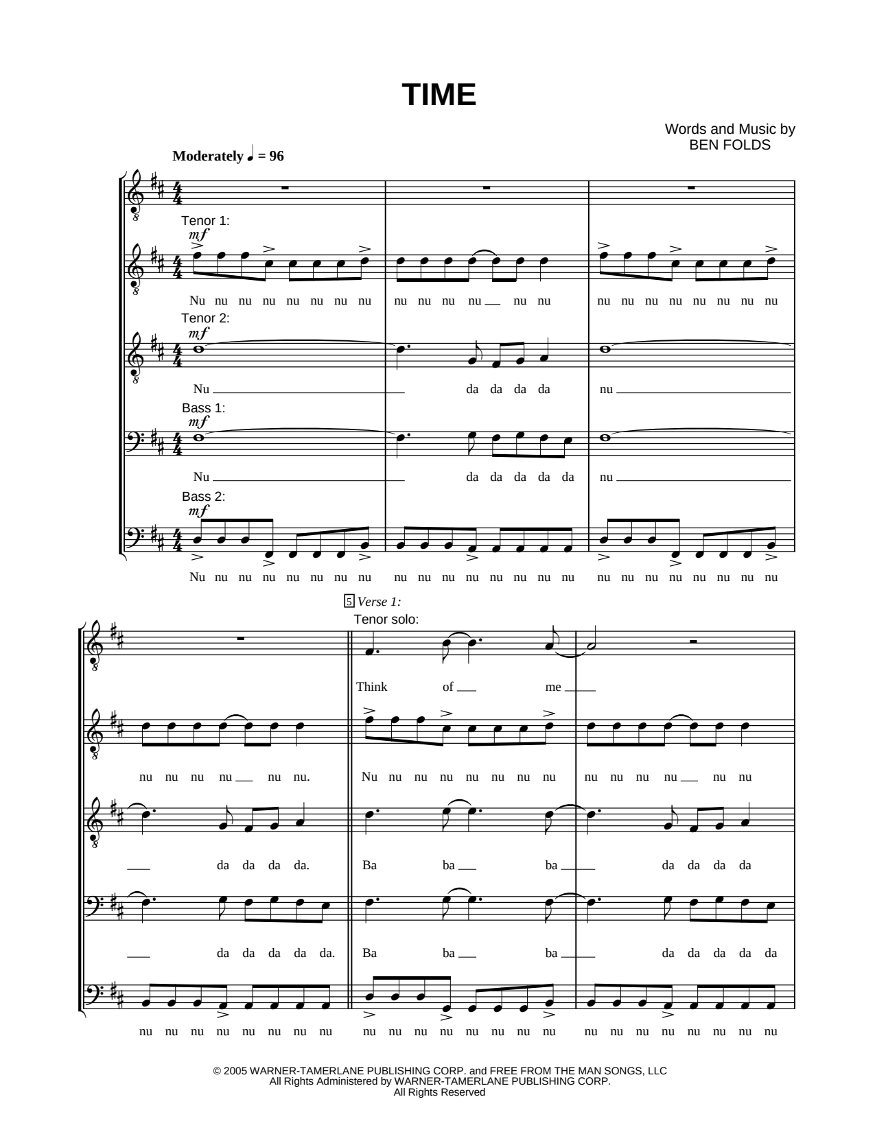 Time Sheet Music — TTBB Choir A Cappella
