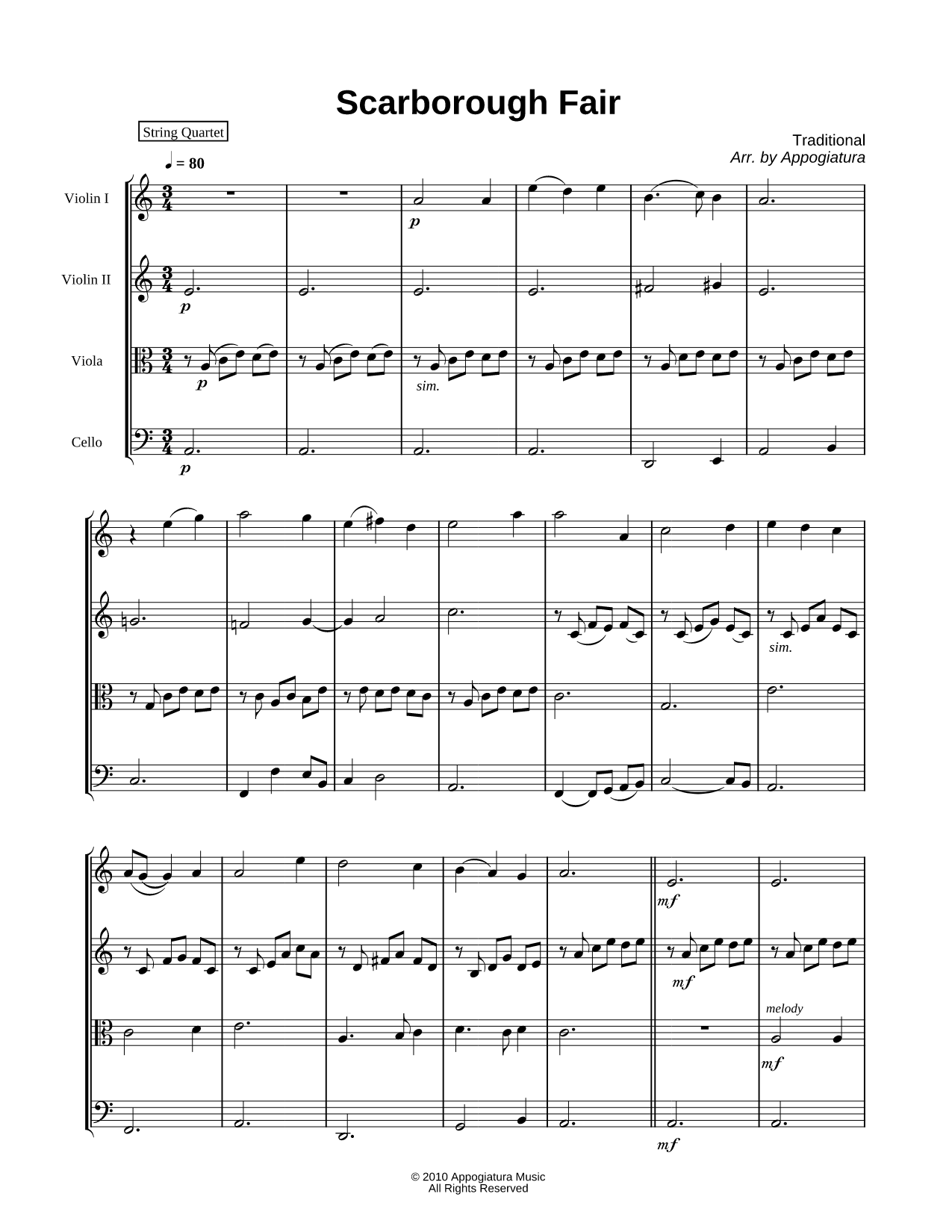 Scarborough Fair - String Quartet Score