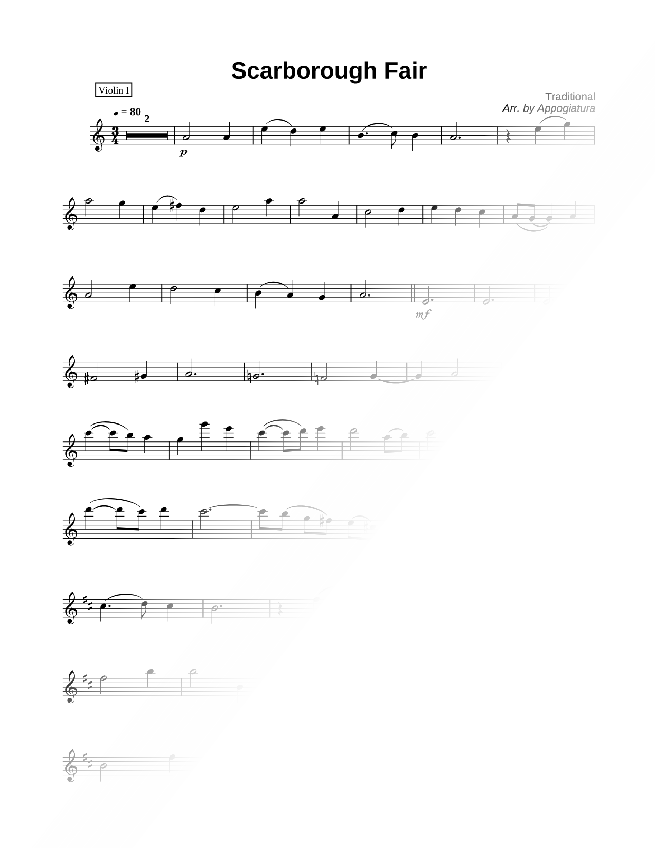 Scarborough Fair - Violin I Part