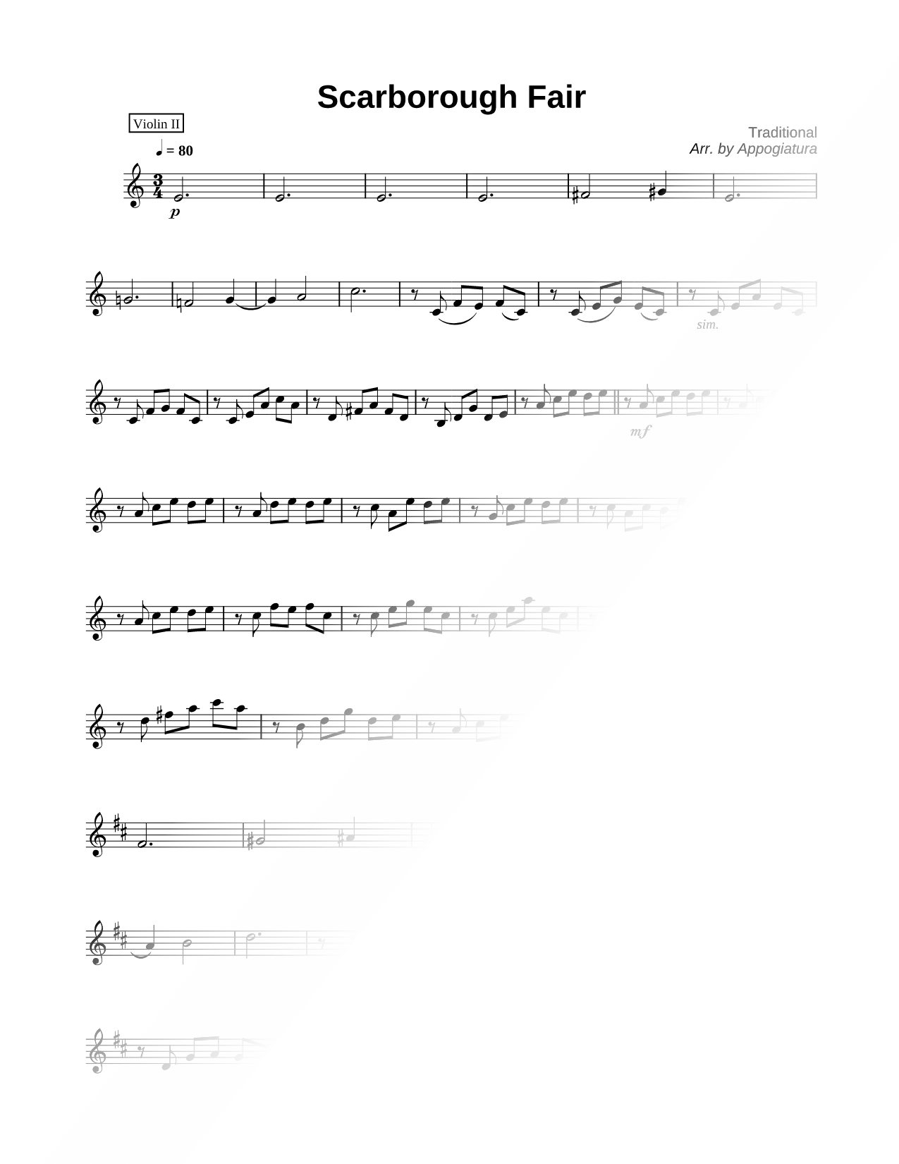 Scarborough Fair - Violin II Part