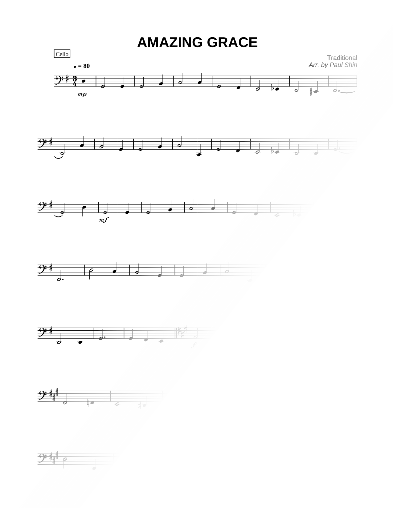 Amazing Grace - Cello Part