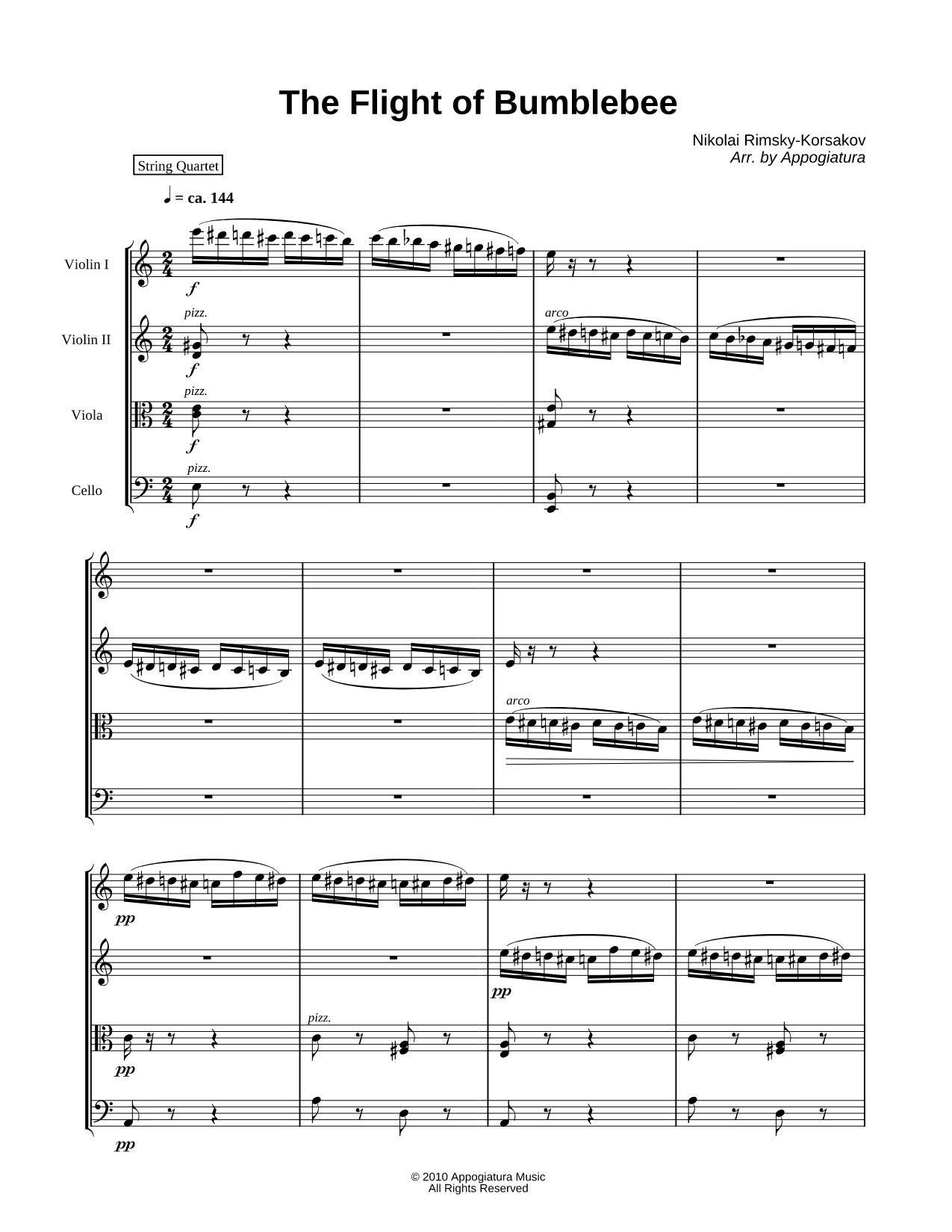 The Flight of Bumblebee - Score (String Quartet)