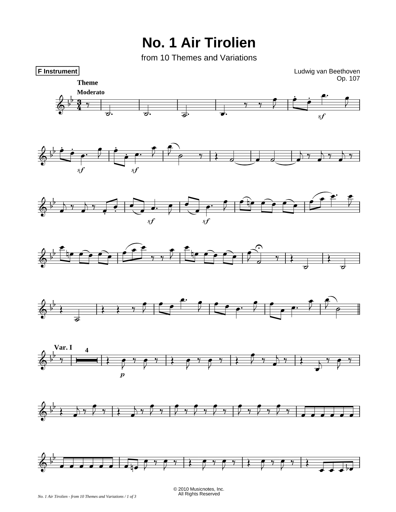 Air Tirolien, Op. 107, No. 1 - F Instrument
